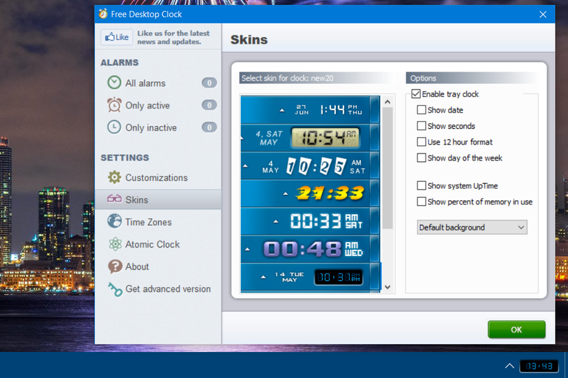 The Free Desktop Clock skins