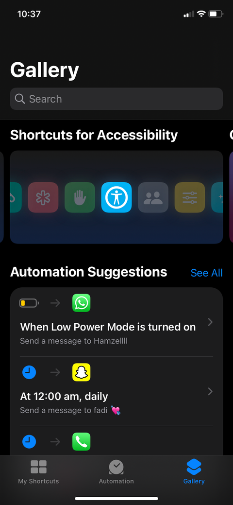 gallery in shortcuts