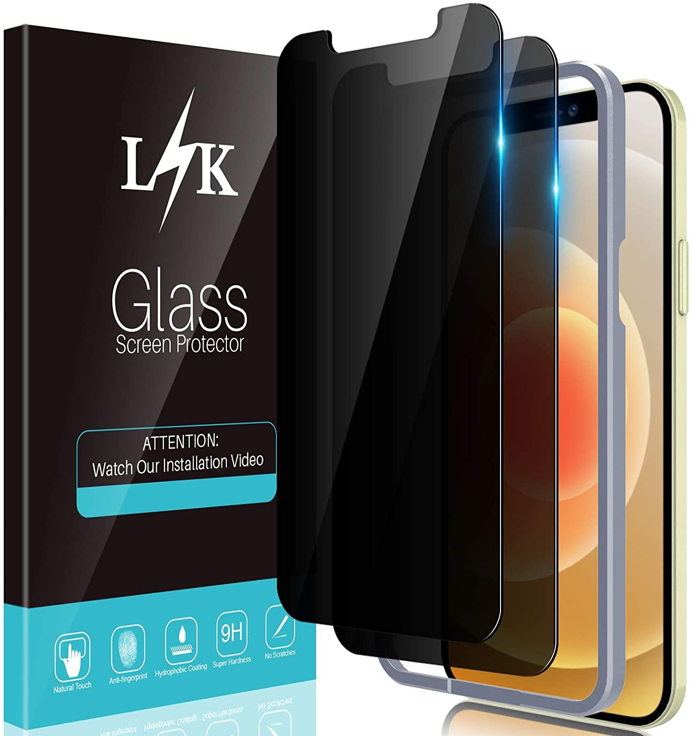 L K branded screen protector packaging.