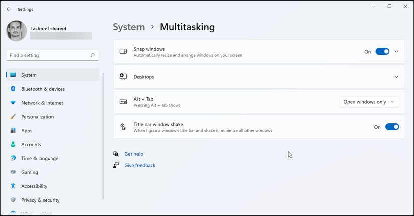 title bar windows shake windows 11