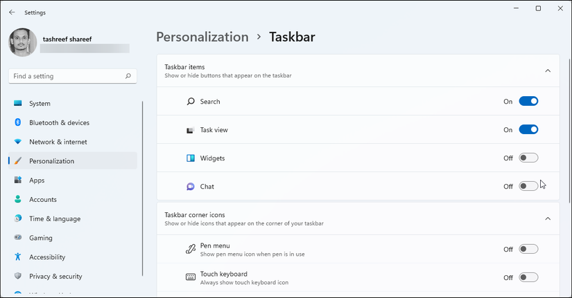 turn on off chat widgets windows 11