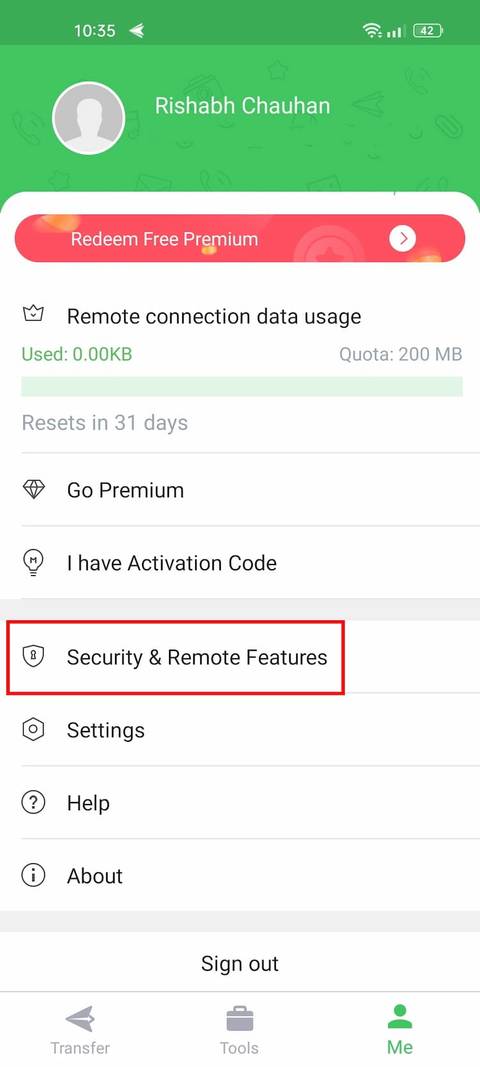 AirDroid app settings page with highlighted option