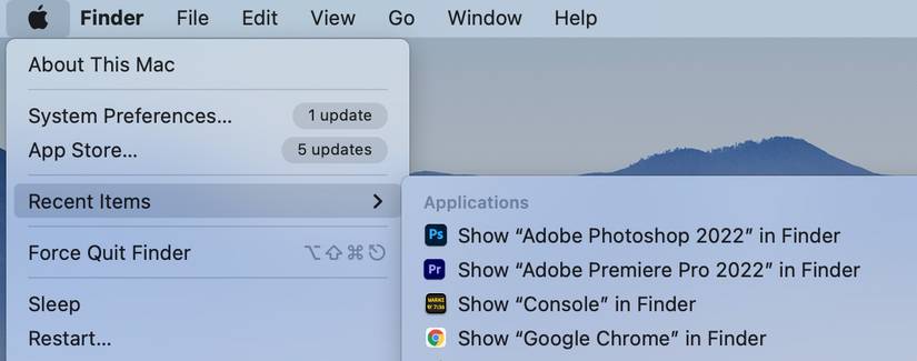 Recent Items from the Apple menu