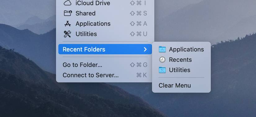 Recent Folders from the Finder menu