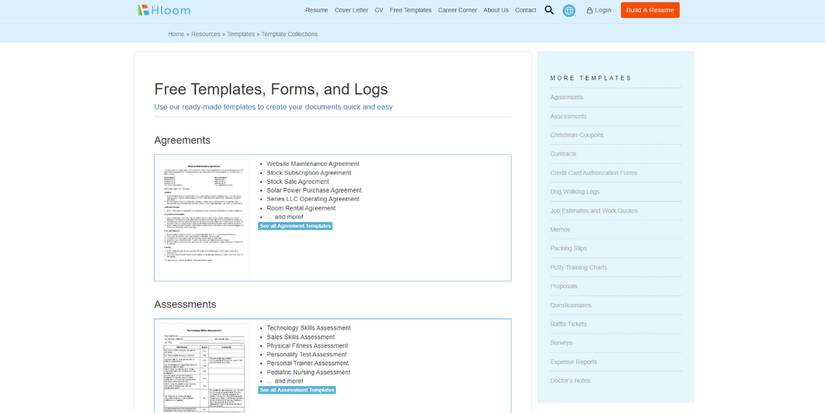 An image showing Hloom MS Word templates sections