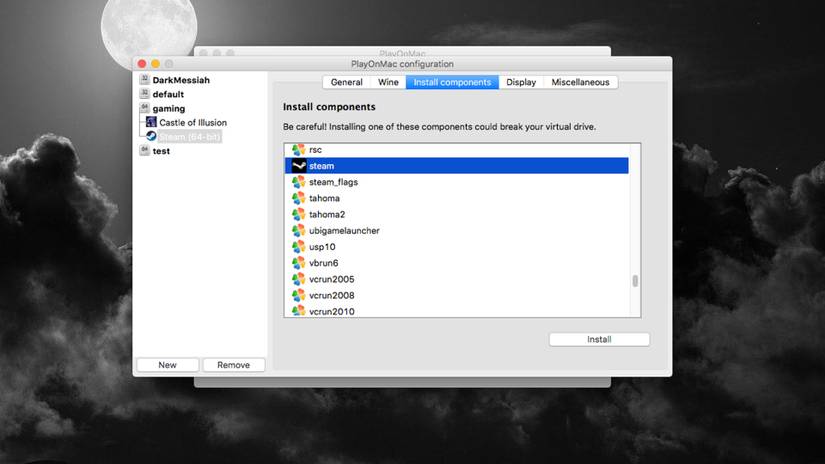 PlayOnMac Install Compontents Screen