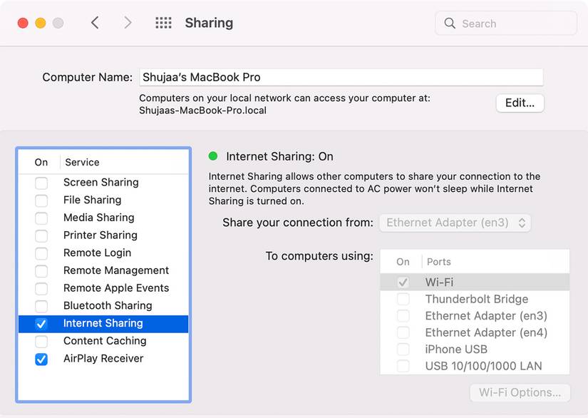 Internet Sharing Settings