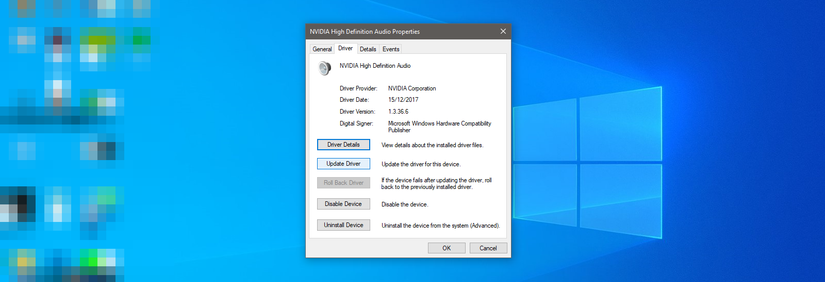 Updating Driver in Audio Properties in Windows
