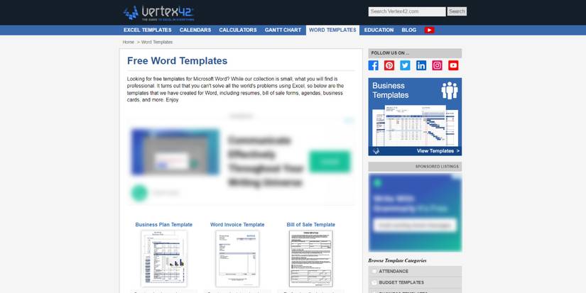A visual of the Vertex42 MS Word templates gallery