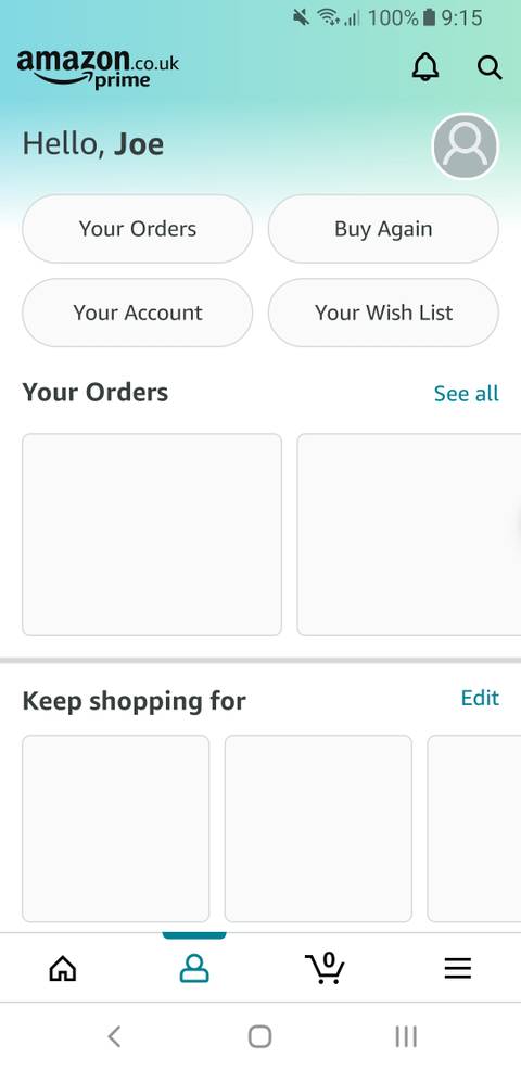 amazon mobile user menu