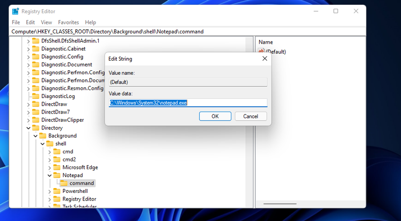 The Edit String window 
