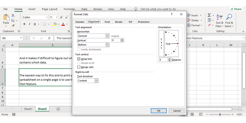 Formatting cells options in Excel.