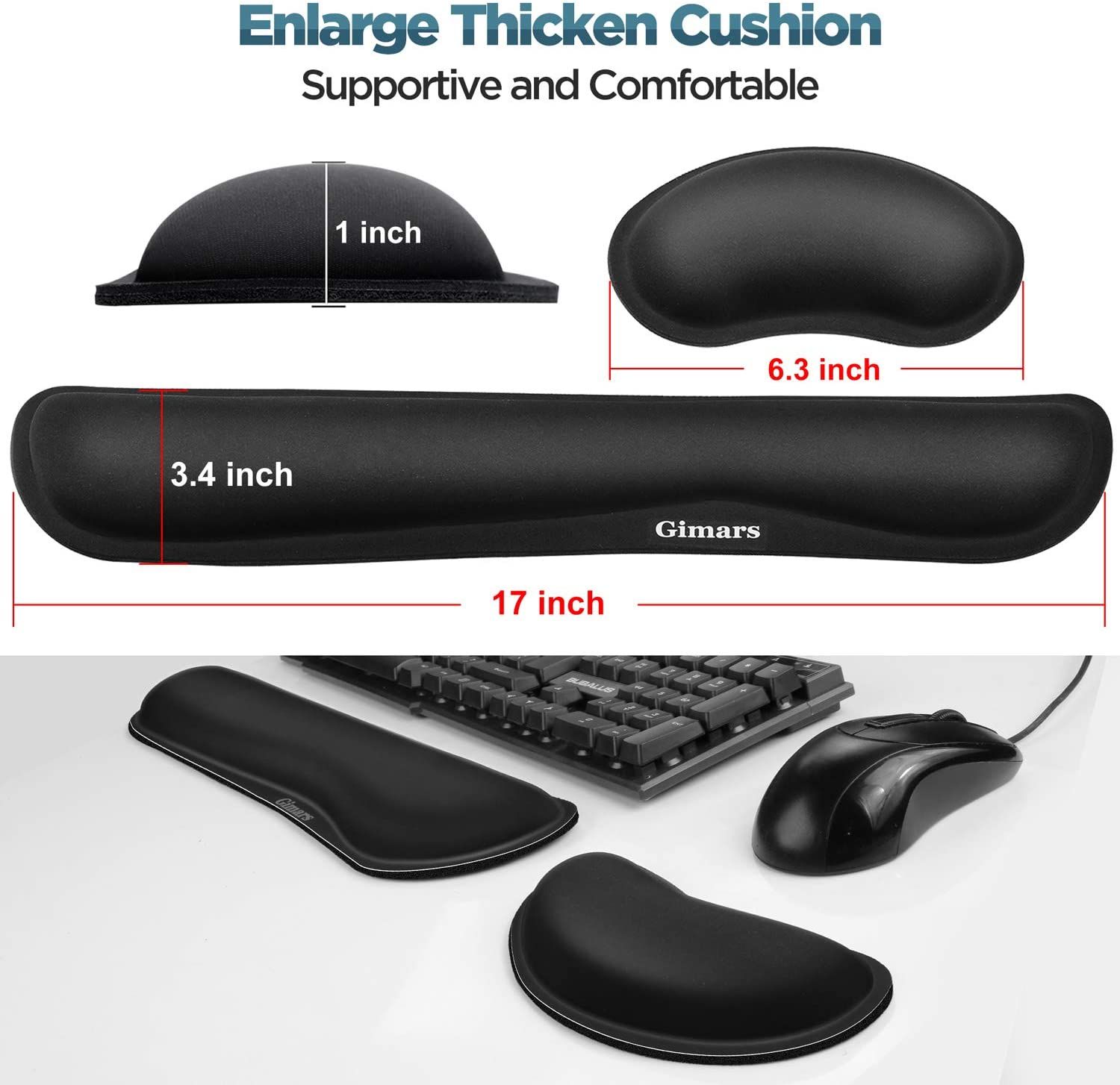 Dimensions of a Gimars wrist rest.