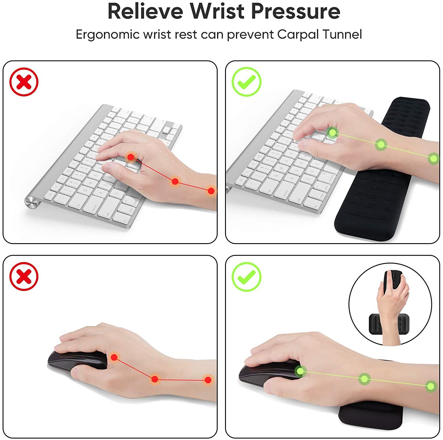 Wrist rest relieving pressure to wrists.