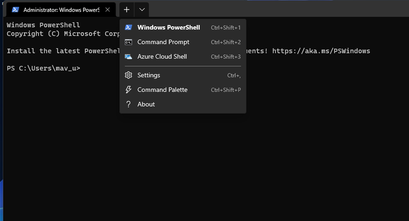 The Open a new tab menu 