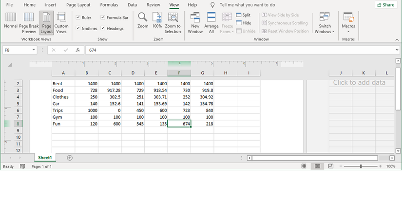 Page Layout settings in Excel