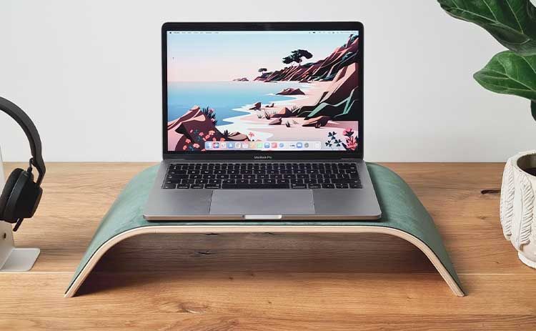 MacBook on a stand