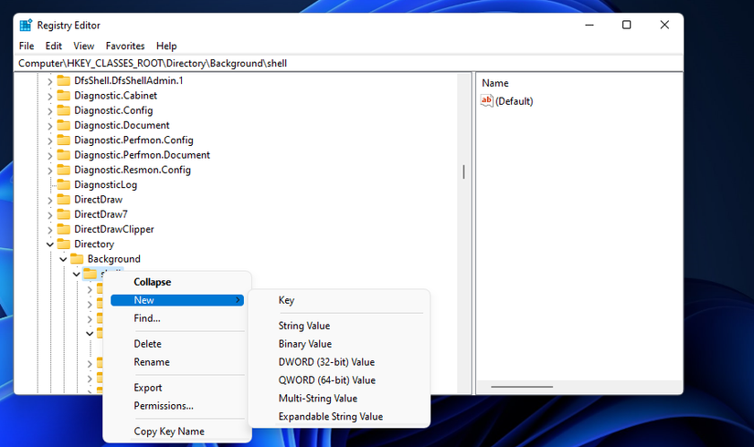 The New and Key options