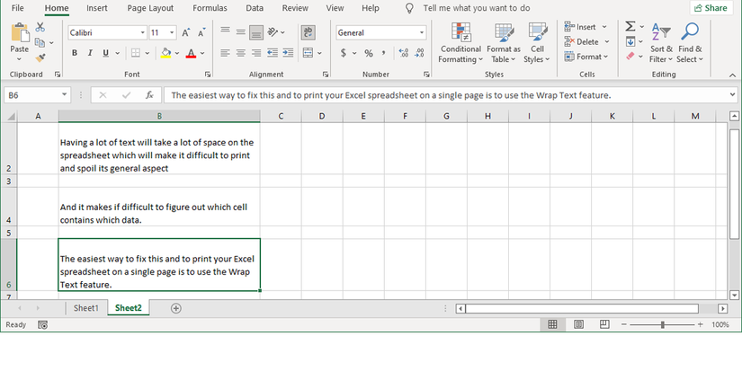 Wrap text option in Excel.