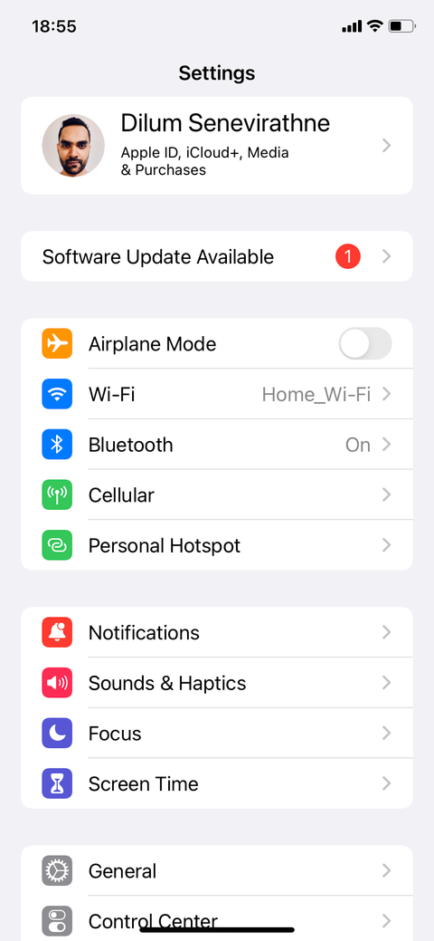 iPhone Settings screen.