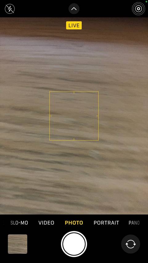 The iOS Camera app with Live Photo mode turned on.