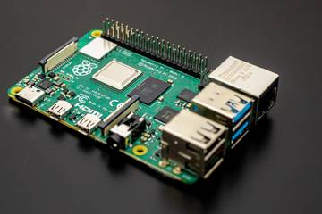 A close up shot of a Raspberry Pi 4 model micro-computer