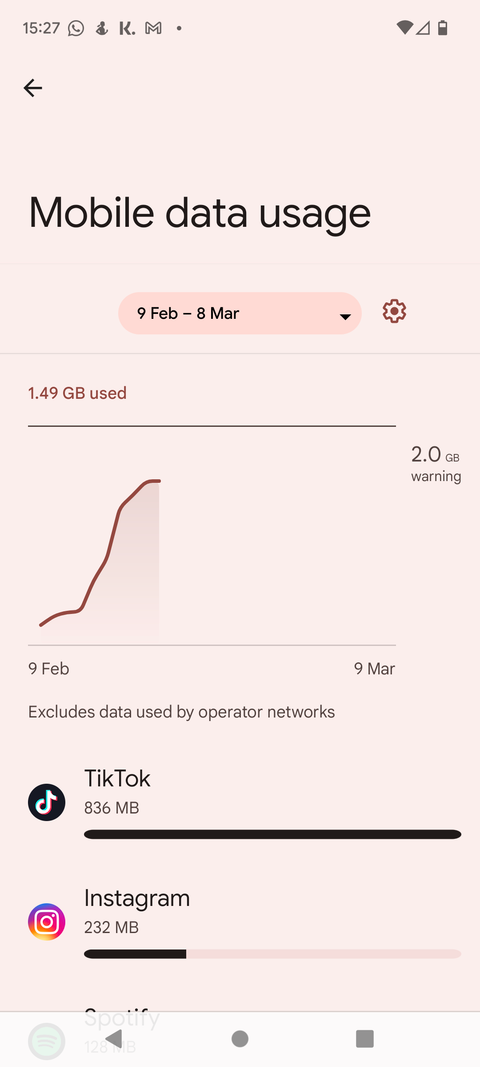 Android Screenshot Data Usage