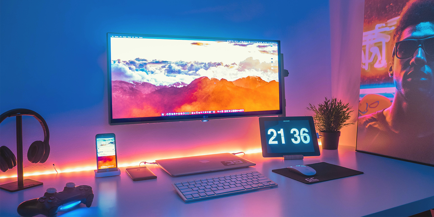 Mac, iPad, and external monitor on desk