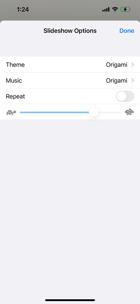customize slideshow theme and speed on iphone
