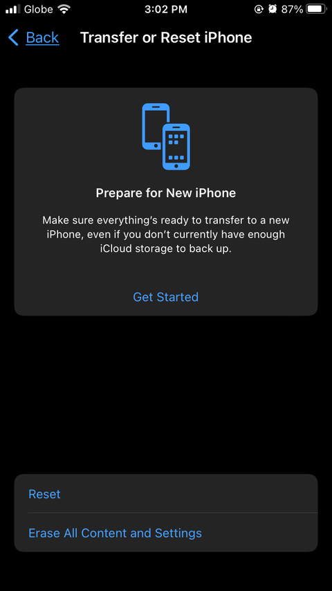 iPhone Transfer or Factory Reset
