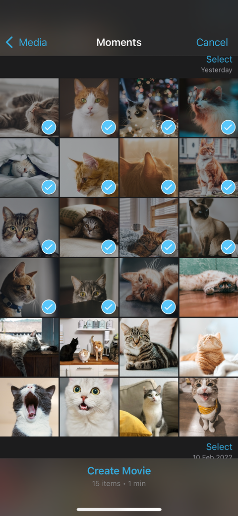 select photos to make a slideshow in iphone imovie