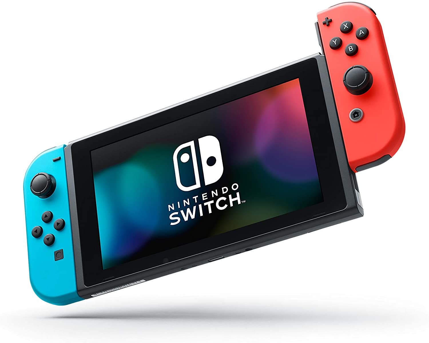 Nintendo Switch with blue and red controllers
