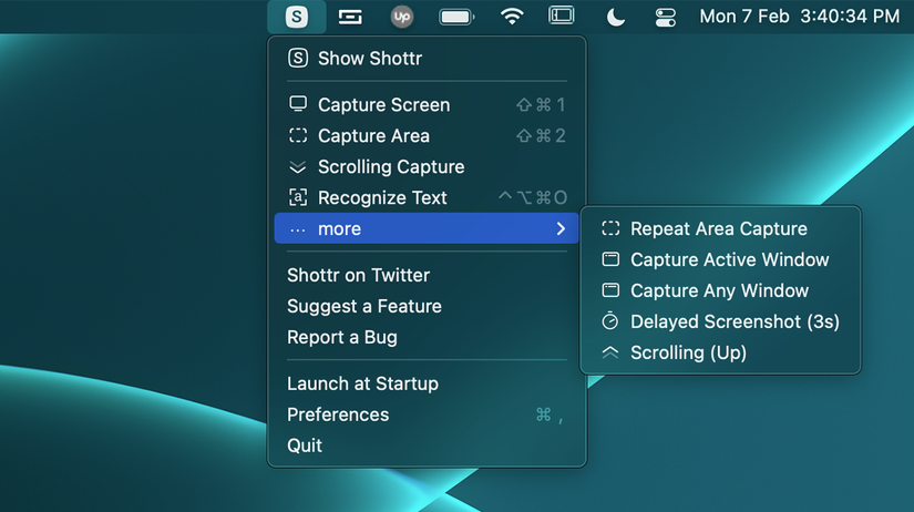 shottr features from menu bar dropdown