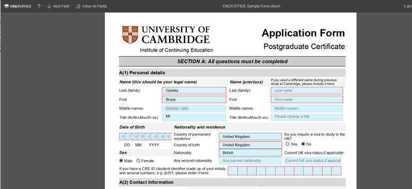 Completing an OFORM format form