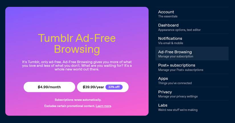You Can Now Enjoy Tumblr Without the Ads (for a Price)