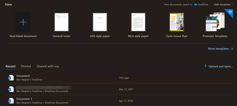 Office Online Recent Documents