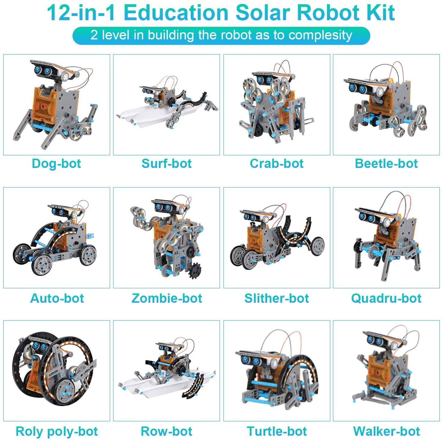 12-in-1 Solar Robot Building Kit different toys