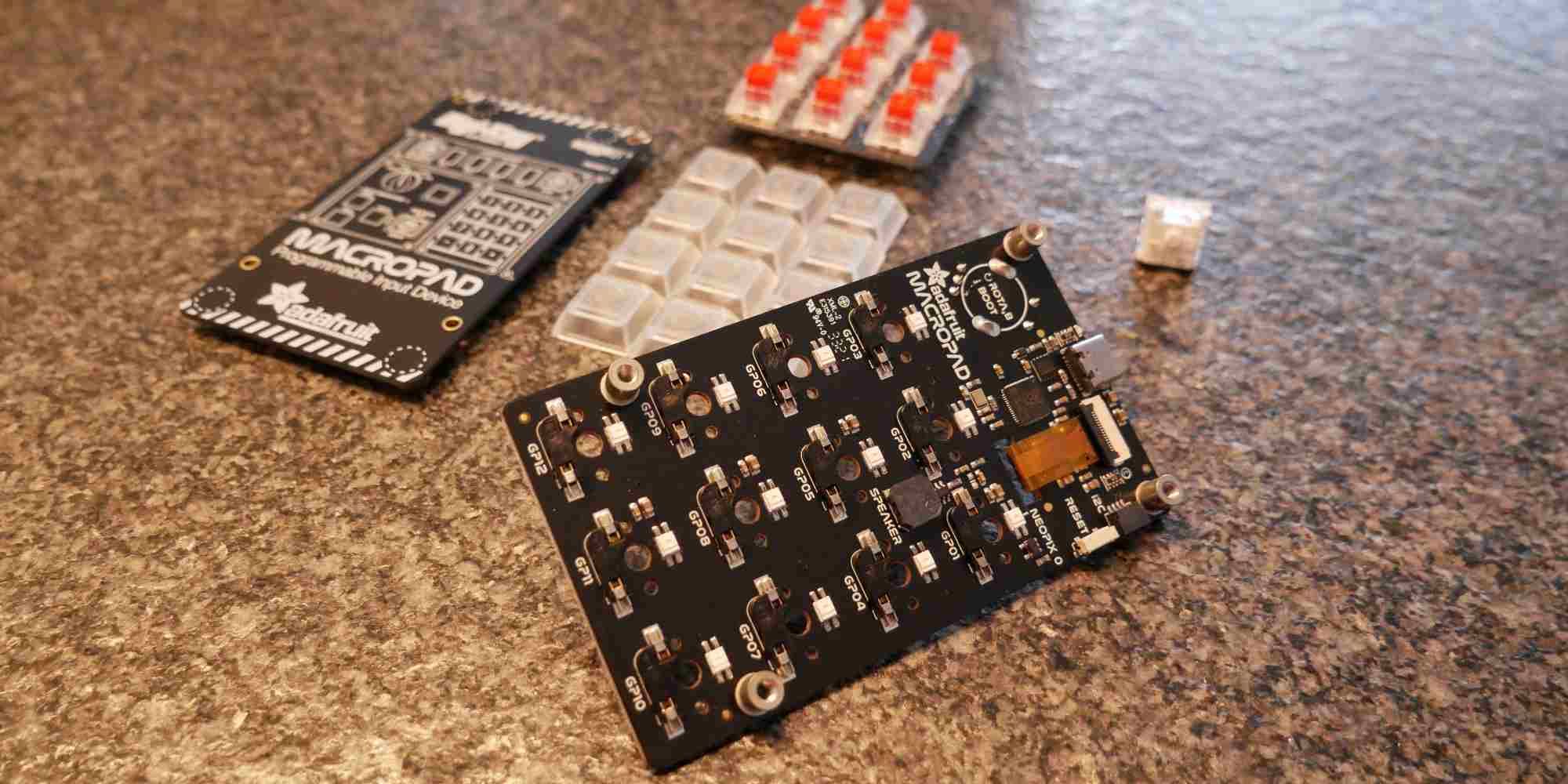 Adafruit MacroPad RP2040 Starter Kit Parts Focus on Board