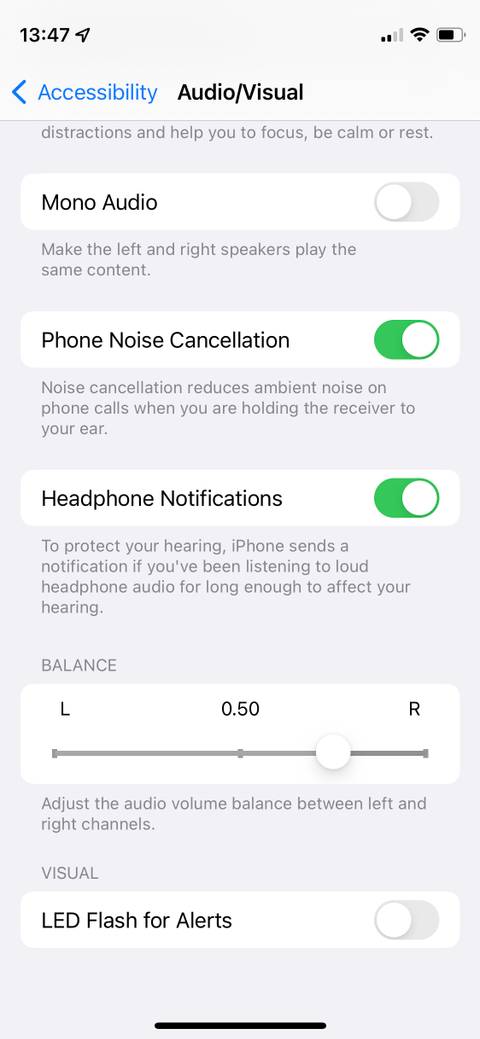 Audio:Visual settings on iPhone