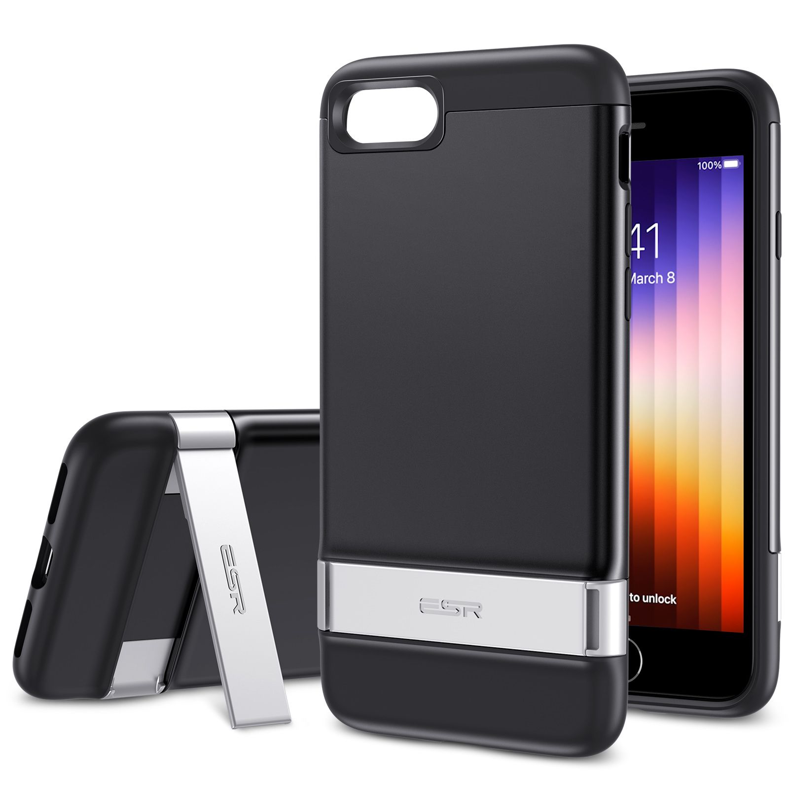 ESR Metal Kickstand Case for iPhone SE 2022 Case Black