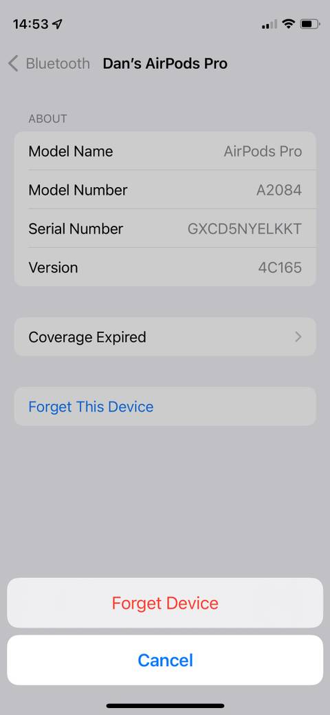 Forget device option on iPhone