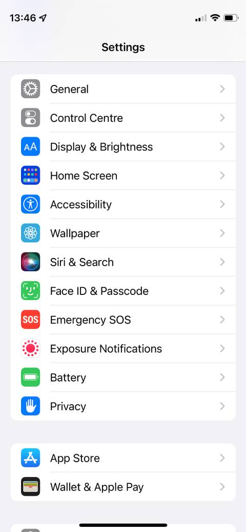 General settings on iPhone