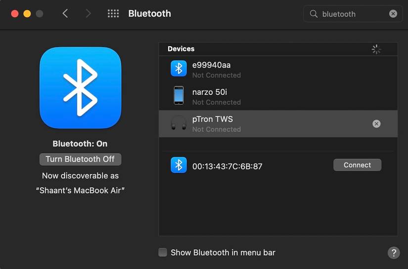 bluetooth settings