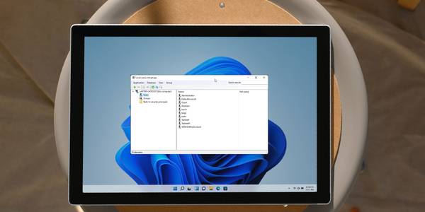 Windows 11 Local Users and Groups panel on a tablet PC