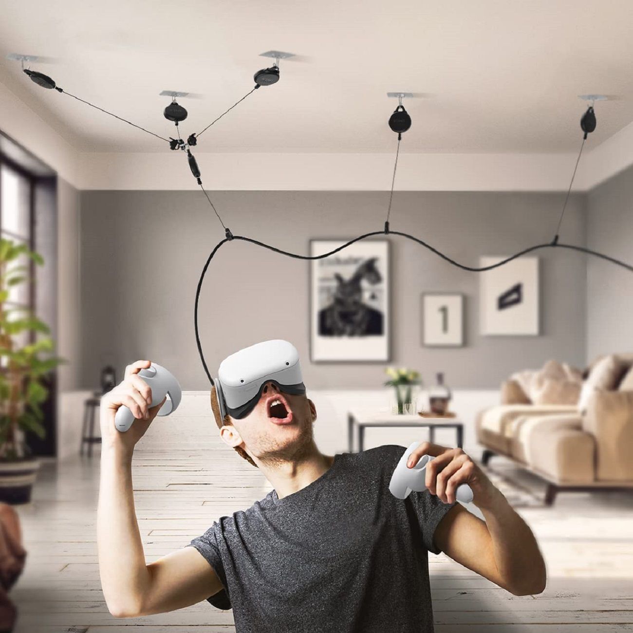 Person playing VR in their living room
