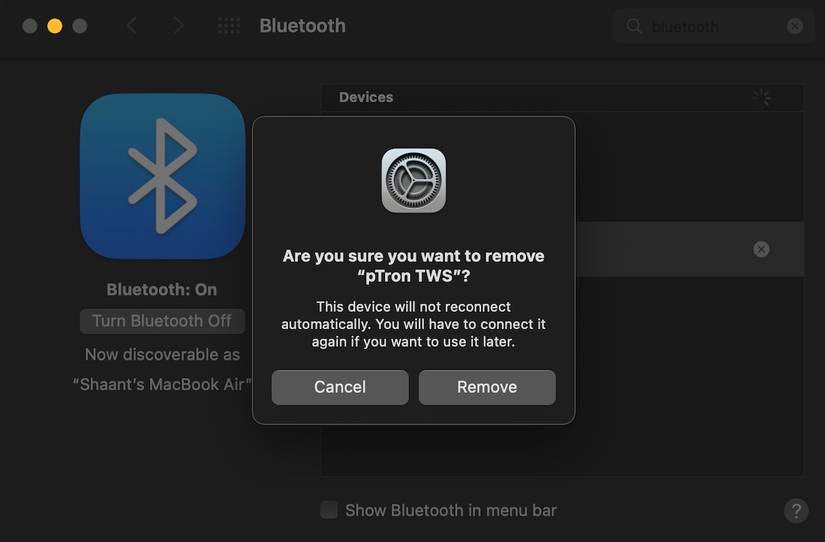 removing connected device on mac