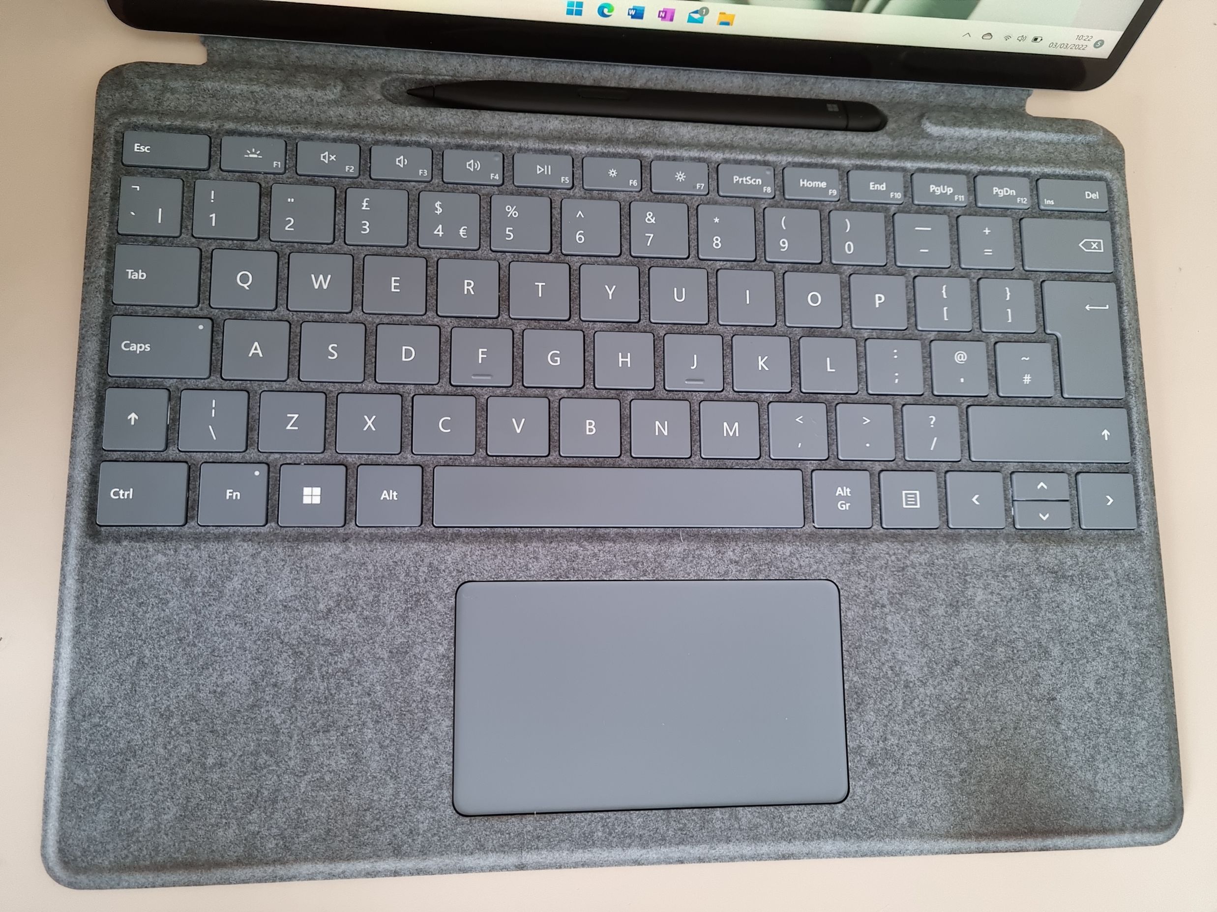 surface keyboard stain - grey on blue