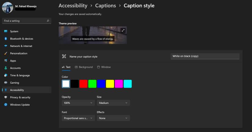 How to Change Caption Settings in Windows 11