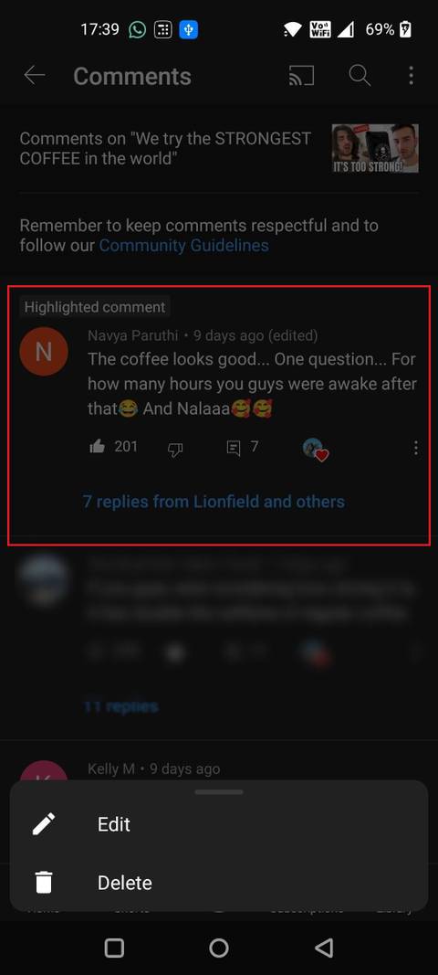 Tap on Three Dots Menu to Edit or Delete Comment