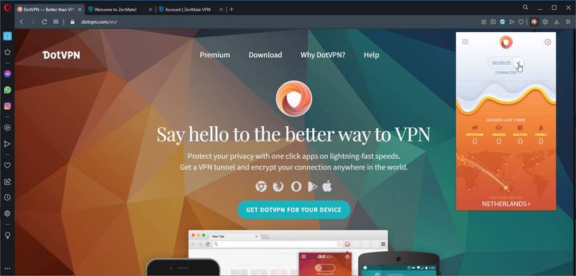 A Screenshot of the DotVPN VPN Addon in Use